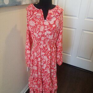 Universal Thread Floral Long Sleeve Ruffle Midi Dress Size M